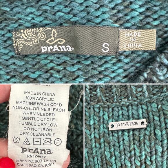 PrAna cable knit V neck Leisel sweater ombre marled green size small S - Picture 5 of 6